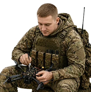 Инженер за сборкой беспилотника
